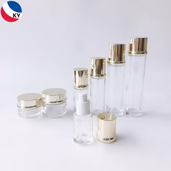Luxury Cosmetic Packaging Sets Round 30g 50g 30ml 50ml 100ml 120ml 150ml Cream Jar Clear Glass Pump Bottle with Acrylic Pump Cap