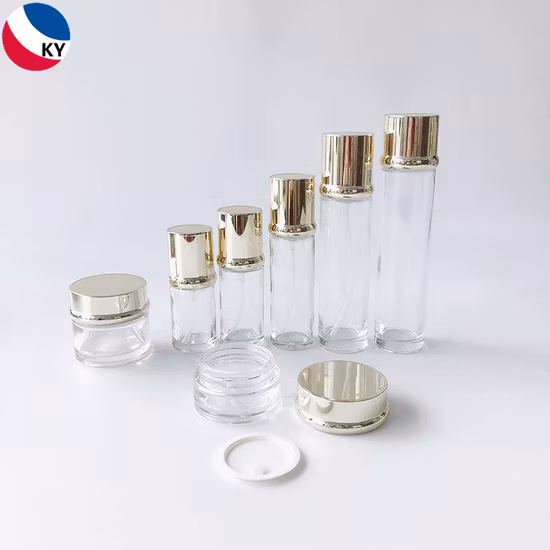 Luxury Cosmetic Packaging Sets Round 30g 50g 30ml 50ml 100ml 120ml 150ml Cream Jar Clear Glass Pump Bottle with Acrylic Pump Cap