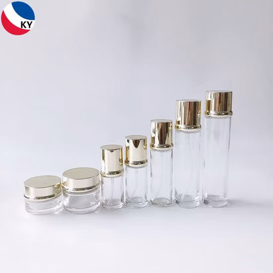 Luxury Cosmetic Packaging Sets Round 30g 50g 30ml 50ml 100ml 120ml 150ml Cream Jar Clear Glass Pump Bottle with Acrylic Pump Cap