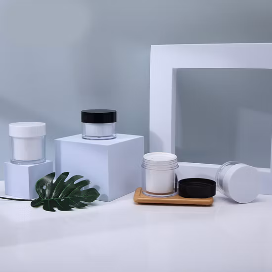 30 グラム 50 グラム二重壁透明厚いクリームジャーラウンドプラスチックボトル化粧品包装用のスクリューキャップ付き