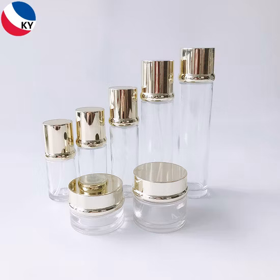 ラウンド高級化粧品包装セット 30g 50g 30ml 50ml 100ml 120ml 150ml クリームジャー透明ガラスポンプボトルとアクリルポンプキャップ